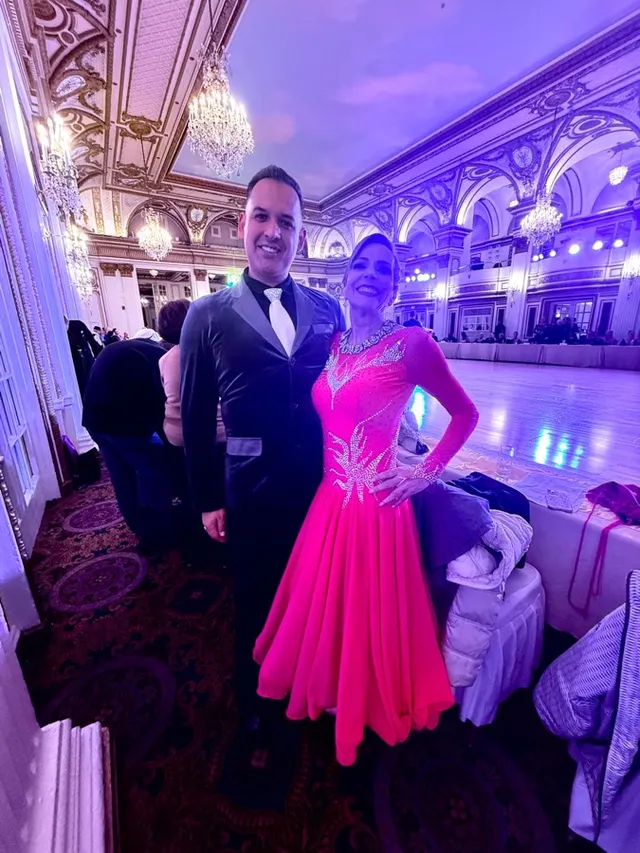 VW Dance couple dressed for a ballroom dance competition
